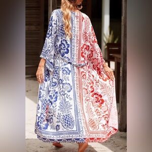 Floral Red and Blue Women's Swim Coverup